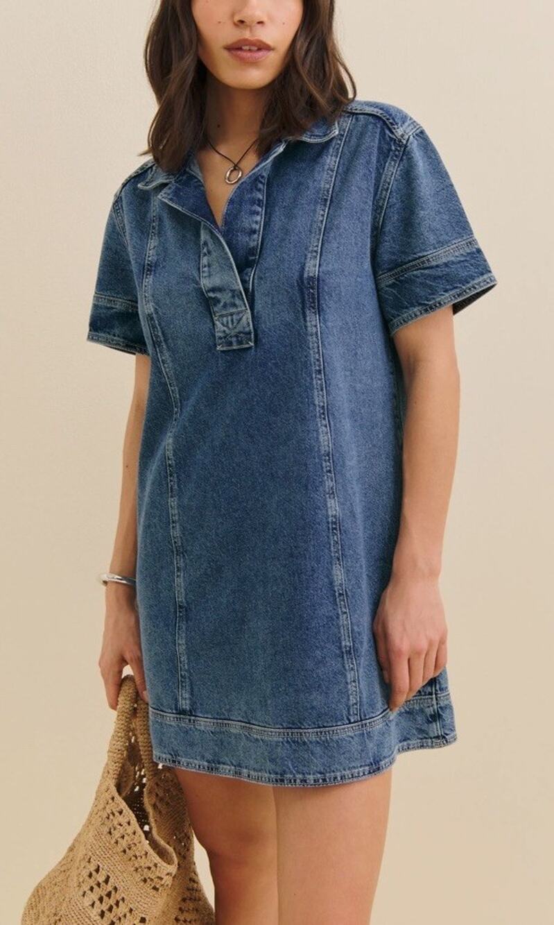 Reformation Clark Denim Mini Dress Womens Medium Seam Detail Relaxed Fit